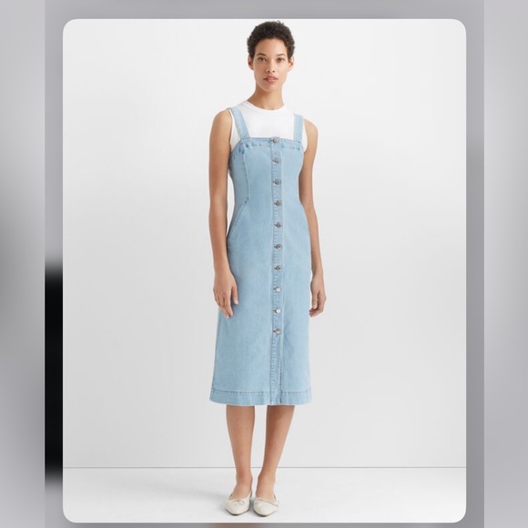 Club Monaco Denim Button Down Fitted Silhouette Vest Dress w/ Pockets Size 2 - Picture 1 of 12